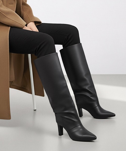 ✨完売品✨MAMIAN マミアン ワイドシャフト ロングブーツ ポインテッドトゥ セール】ポインテッドトゥ ワイドシャフト ロングブーツ (8.0cmヒール