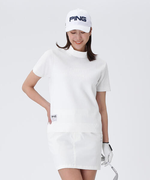 PING(ピン)の「【PING APPAREL】ジャガードメッシュ半添えハイネックニットプルオーバー <GOLD> (LADIES)(ニット/セーター・レディース・ホワイト/ブラック/イエロー・LL/S/L/M)」の2枚目の写真