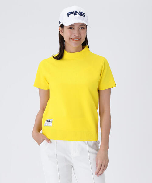 PING(ピン)の「【PING APPAREL】ジャガードメッシュ半添えハイネックニットプルオーバー <GOLD> (LADIES)(ニット/セーター・レディース・ホワイト/ブラック/イエロー・LL/S/L/M)」の1枚目の写真