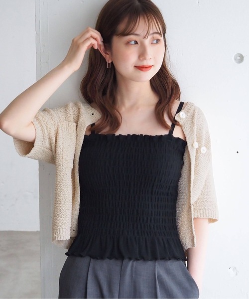 tiptop(ティップトップ)の「カップ付シャーリングキャミソール(キャミソール・レディース・ブラック/レッド/アイボリー・FREE)」の2枚目の写真