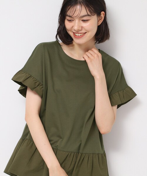 Dessin(デッサン)の「◆【洗える】ラッフルドッキングカットソー(Tシャツ/カットソー・レディース・ネイビー/ホワイト系/オリーブ・02/03/01)」の1枚目の写真