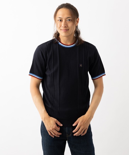 Gabicci(ガビッチ)の「Gabicci サターン コントラスト ティップド クルーニットTシャツ(Tシャツ/カットソー・メンズ・カーキ/ネイビー/ホワイト・MEDIUM/LARGE)」の3枚目の写真