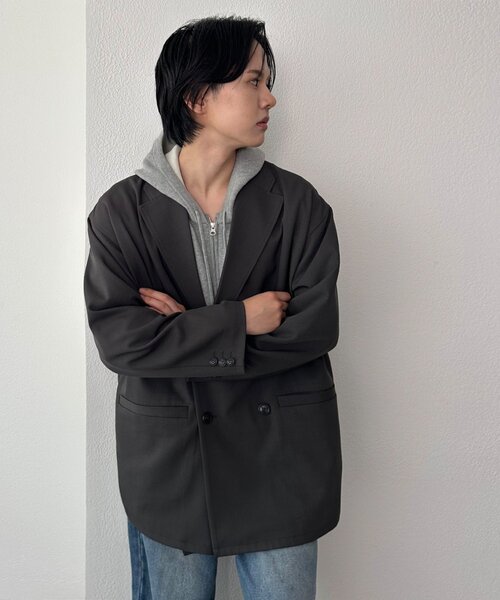 DISCOAT(ディスコート)の「【ユニセックス】Wブレストオーバージャケット(テーラードジャケット・レディース・ベージュ/ブラウン/ダークグレー・FREE/SHORT)」の16枚目の写真