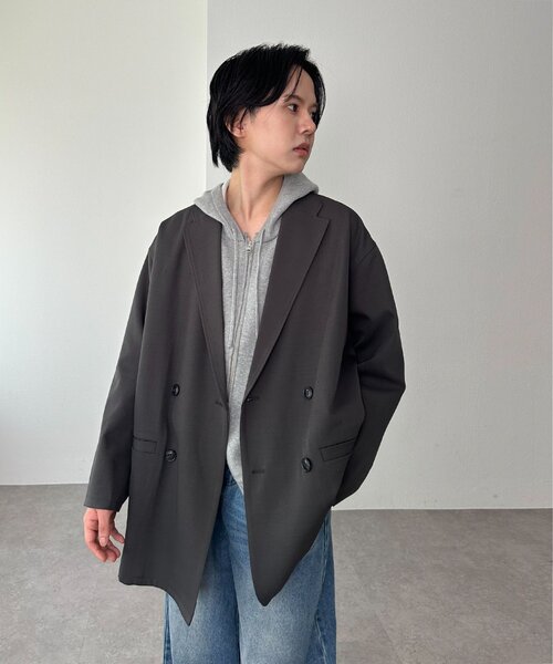 DISCOAT(ディスコート)の「【ユニセックス】Wブレストオーバージャケット(テーラードジャケット・レディース・ベージュ/ブラウン/ダークグレー・FREE/SHORT)」の4枚目の写真