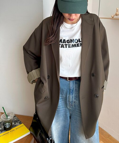 DISCOAT(ディスコート)の「【ユニセックス】Wブレストオーバージャケット(テーラードジャケット・レディース・ベージュ/ブラウン/ダークグレー・FREE/SHORT)」の5枚目の写真