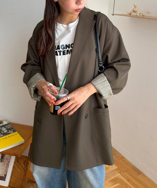 DISCOAT(ディスコート)の「【ユニセックス】Wブレストオーバージャケット(テーラードジャケット・レディース・ベージュ/ブラウン/ダークグレー・FREE/SHORT)」の15枚目の写真