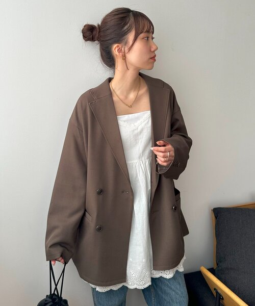 DISCOAT(ディスコート)の「【ユニセックス】Wブレストオーバージャケット(テーラードジャケット・レディース・ベージュ/ブラウン/ダークグレー・FREE/SHORT)」の18枚目の写真