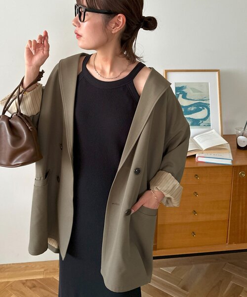 DISCOAT(ディスコート)の「【ユニセックス】Wブレストオーバージャケット(テーラードジャケット・レディース・ベージュ/ブラウン/ダークグレー・FREE/SHORT)」の19枚目の写真