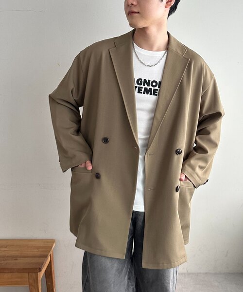 DISCOAT(ディスコート)の「【ユニセックス】Wブレストオーバージャケット(テーラードジャケット・レディース・ベージュ/ブラウン/ダークグレー・FREE/SHORT)」の9枚目の写真