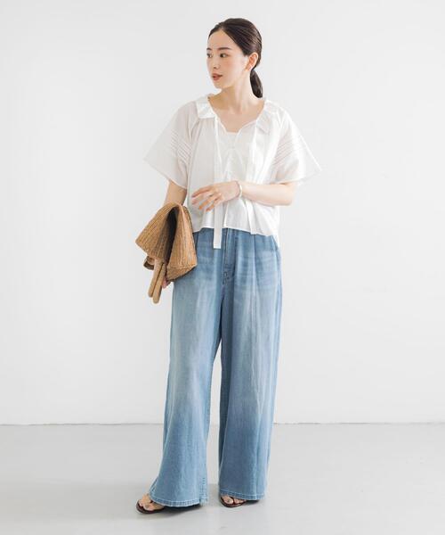 セール】ハーフスリーブフリルカラーブラウス（シャツ/ブラウス