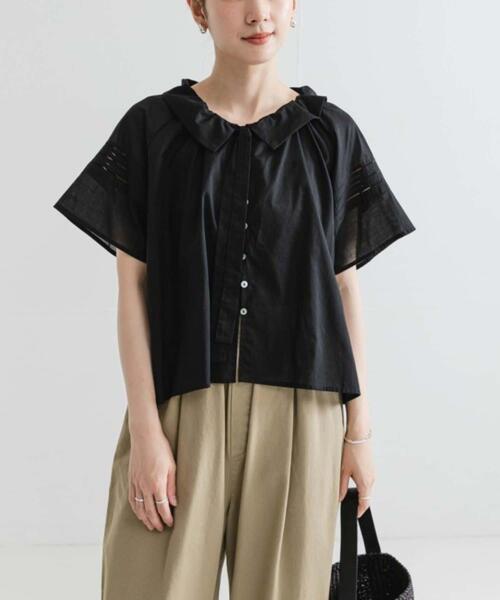 セール】ハーフスリーブフリルカラーブラウス（シャツ/ブラウス
