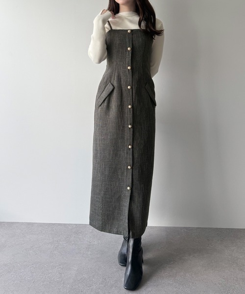 セール】薄手ツイードタイトキャミワンピース（ワンピース）｜mipiarl