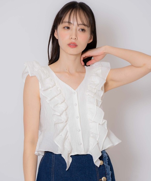 NOELA(ノエラ)の「クロップドフリルブラウス(シャツ/ブラウス・レディース・ピンク/オフホワイト・フリー)」の20枚目の写真