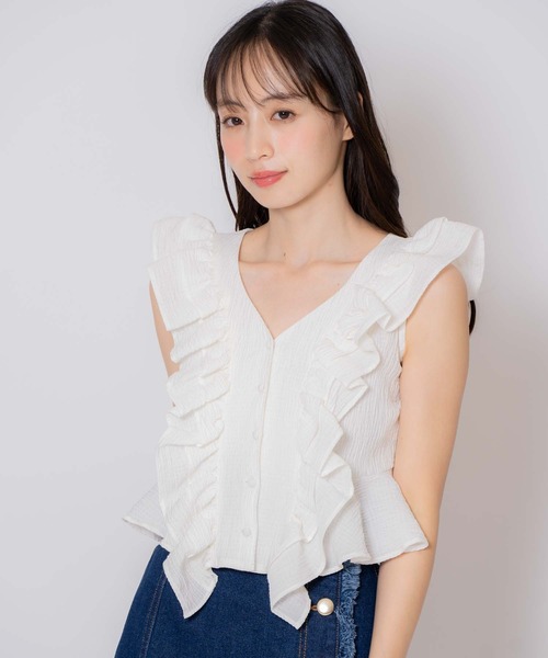 NOELA(ノエラ)の「クロップドフリルブラウス(シャツ/ブラウス・レディース・ピンク/オフホワイト・フリー)」の21枚目の写真