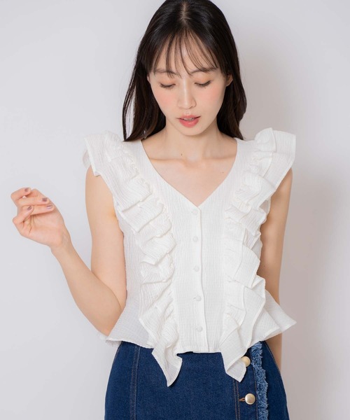 NOELA(ノエラ)の「クロップドフリルブラウス(シャツ/ブラウス・レディース・ピンク/オフホワイト・フリー)」の17枚目の写真
