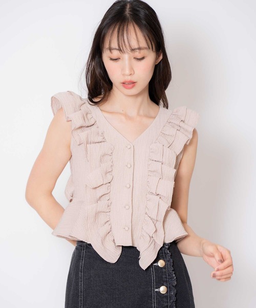 NOELA(ノエラ)の「クロップドフリルブラウス(シャツ/ブラウス・レディース・ピンク/オフホワイト・フリー)」の9枚目の写真