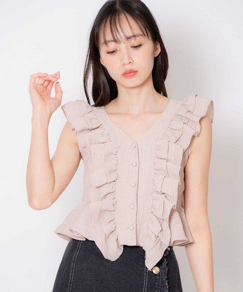 NOELA(ノエラ)の「クロップドフリルブラウス(シャツ/ブラウス・レディース・ピンク/オフホワイト・フリー)」の10枚目の写真