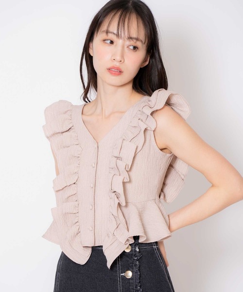 NOELA(ノエラ)の「クロップドフリルブラウス(シャツ/ブラウス・レディース・ピンク/オフホワイト・フリー)」の11枚目の写真