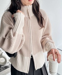 《FIRSTMOODコラボ》配色ダブルジップニットカーディガン