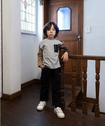 袖ストライプｘチェックＴシャツ