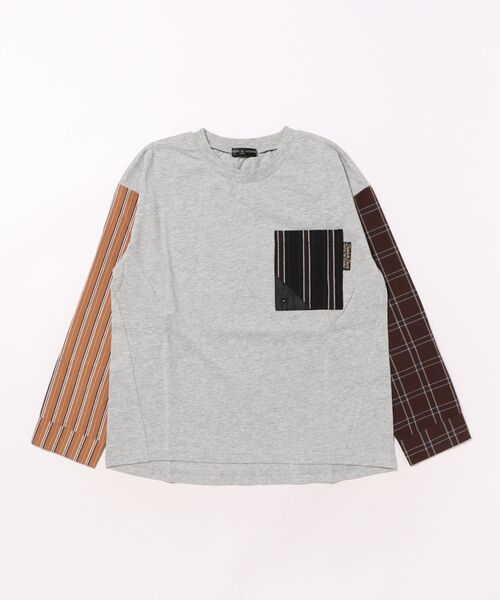 zuppa di zucca（ズッパ デ ズッカ）の「袖ストライプｘチェックＴシャツ（Tシャツ/カットソー・キッズ・グレー・140cm/150cm/160cm）」の4枚目の写真