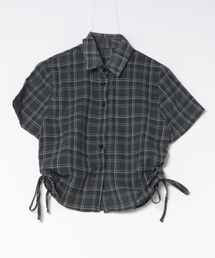 AsheKsha（アシクシャ）の「脇にギャザーが入ったウエスト絞りショート丈シフォンチェックシャツ（Tシャツ/カットソー）」