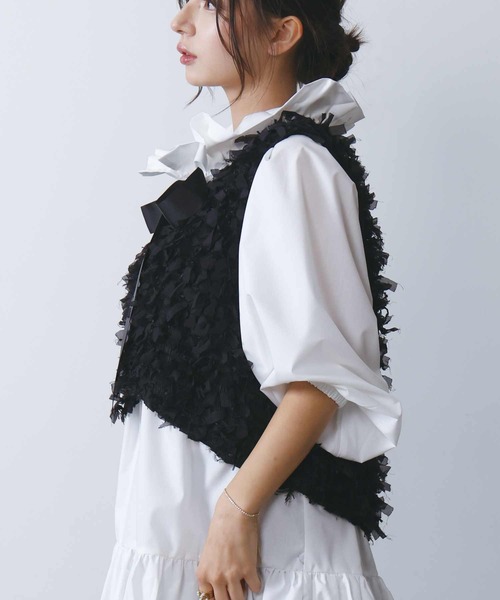 PICCIN（ピッチン）の「リボンチュールベスト（ベスト・レディース・オフホワイト/ブラック・M）」の7枚目の写真