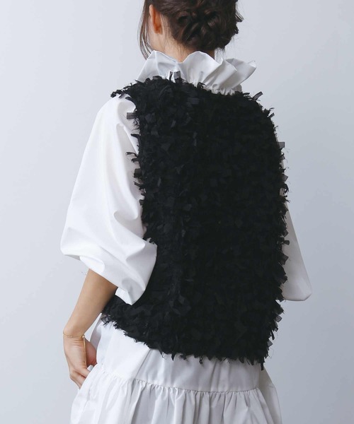 PICCIN（ピッチン）の「リボンチュールベスト（ベスト・レディース・オフホワイト/ブラック・M）」の8枚目の写真