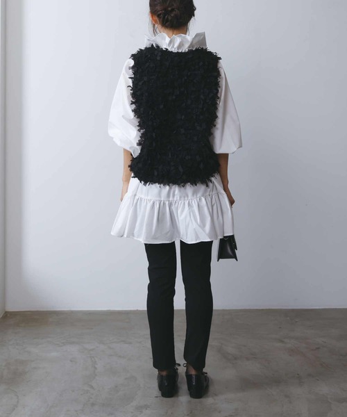PICCIN（ピッチン）の「リボンチュールベスト（ベスト・レディース・オフホワイト/ブラック・M）」の10枚目の写真