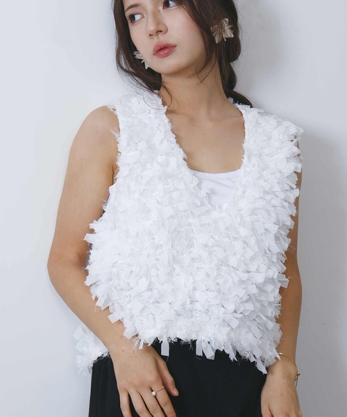 PICCIN（ピッチン）の「リボンチュールベスト（ベスト・レディース・オフホワイト/ブラック・M）」の11枚目の写真