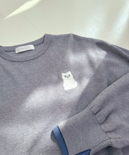 Feroux(フェルゥ)の「【洗える】しらたまくん刺繍 ニット(ニット/セーター・レディース・ピンク系/アイボリー系/グレー系・F)」の15枚目の写真