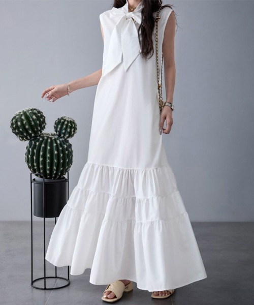 ONEP STAR(ワンピスター)の「リボンデザインロングワンピース(ワンピース・レディース・ピンク/ホワイト/ブラック・FREE)」の4枚目の写真