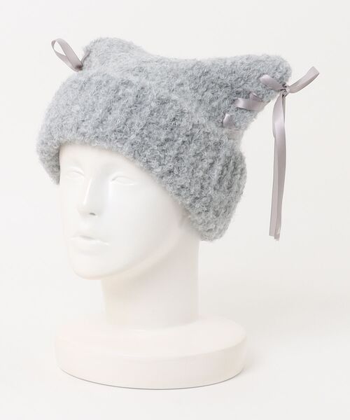 セール】リボン レースアップ 猫耳 ねこみみ ニット帽（ニットキャップ