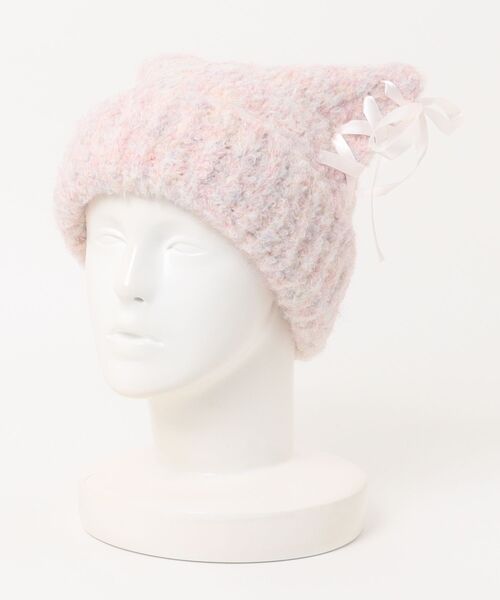 リボン レースアップ 猫耳 ねこみみ ニット帽（ニットキャップ