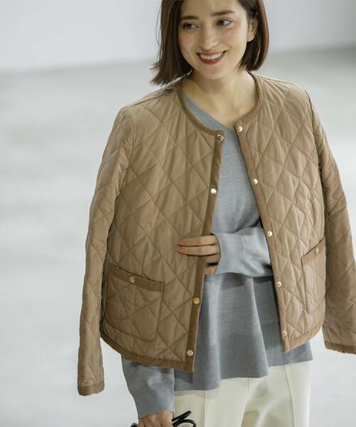 OPAQUE.CLIP（オペークドットクリップ）の「撥水キルティングノーカラージャケット【洗濯機洗い可】（ノーカラージャケット・レディース・オフホワイト/ブラック/キャメル・36/38/40/42）」の3枚目の写真