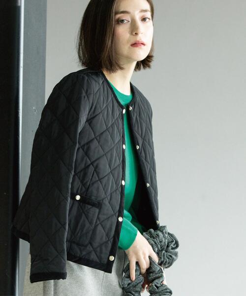 セール】撥水キルティングノーカラージャケット【洗濯機洗い可】（ノー