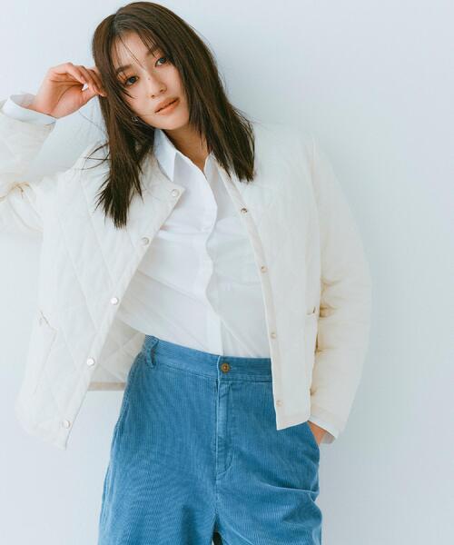OPAQUE.CLIP（オペークドットクリップ）の「撥水キルティングノーカラージャケット【洗濯機洗い可】（ノーカラージャケット・レディース・オフホワイト/ブラック/キャメル・36/38/40/42）」の4枚目の写真