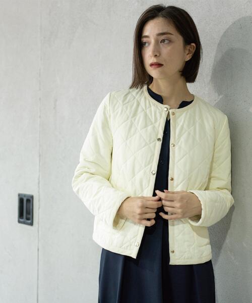 撥水キルティングノーカラージャケット【洗濯機洗い可】（ノーカラー