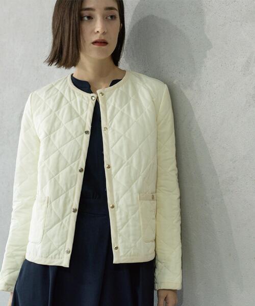 OPAQUE.CLIP（オペークドットクリップ）の「撥水キルティングノーカラージャケット【洗濯機洗い可】（ノーカラージャケット・レディース・オフホワイト/ブラック/キャメル・36/38/40/42）」の7枚目の写真