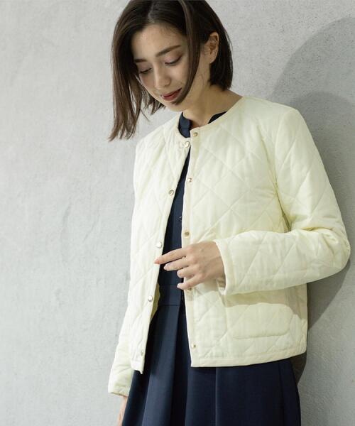セール】撥水キルティングノーカラージャケット【洗濯機洗い可】（ノー
