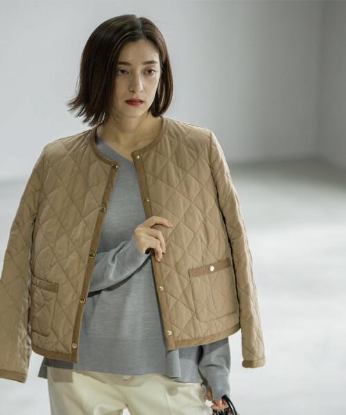 OPAQUE.CLIP（オペークドットクリップ）の「撥水キルティングノーカラージャケット【洗濯機洗い可】（ノーカラージャケット・レディース・オフホワイト/ブラック/キャメル・36/38/40/42）」の18枚目の写真