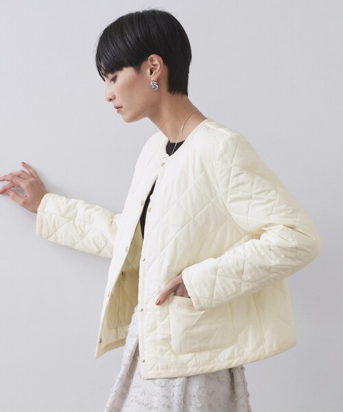撥水キルティングノーカラージャケット【洗濯機洗い可】（ノーカラー