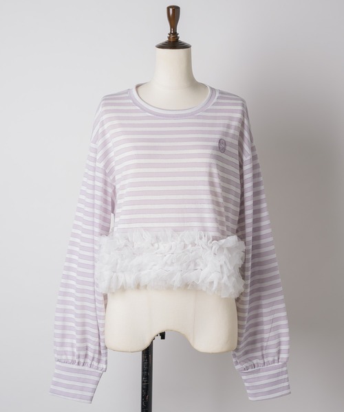 VIOLETTA（ヴィオレッタ）の「【HEIREN】フリルヘムボーダーロングTee（Tシャツ/カットソー・レディース・ピンク/ネイビー・FREE）」の12枚目の写真