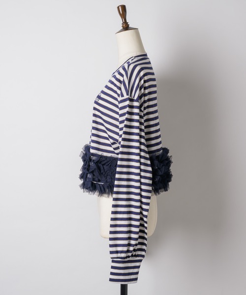 VIOLETTA（ヴィオレッタ）の「【HEIREN】フリルヘムボーダーロングTee（Tシャツ/カットソー・レディース・ピンク/ネイビー・FREE）」の13枚目の写真