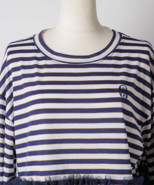 VIOLETTA（ヴィオレッタ）の「【HEIREN】フリルヘムボーダーロングTee（Tシャツ/カットソー・レディース・ピンク/ネイビー・FREE）」の3枚目の写真