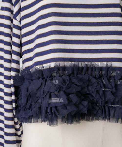 VIOLETTA（ヴィオレッタ）の「【HEIREN】フリルヘムボーダーロングTee（Tシャツ/カットソー・レディース・ピンク/ネイビー・FREE）」の9枚目の写真