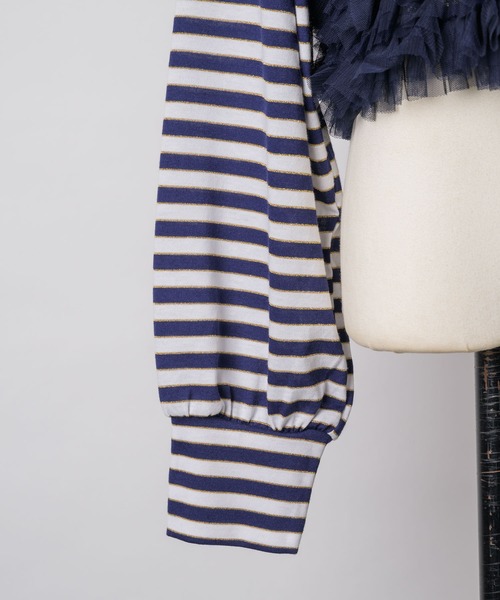 VIOLETTA（ヴィオレッタ）の「【HEIREN】フリルヘムボーダーロングTee（Tシャツ/カットソー・レディース・ピンク/ネイビー・FREE）」の7枚目の写真