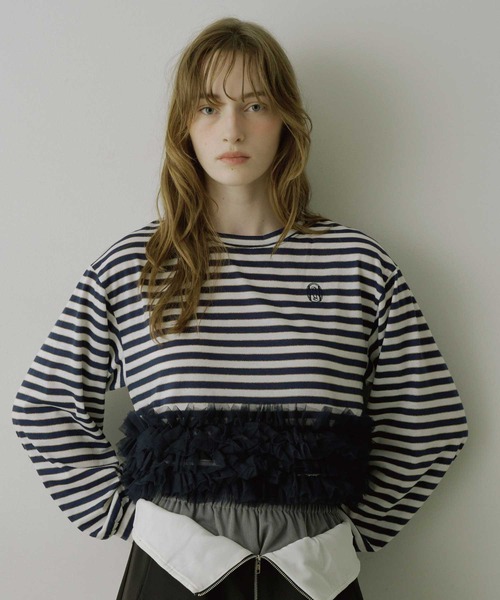 VIOLETTA（ヴィオレッタ）の「【HEIREN】フリルヘムボーダーロングTee（Tシャツ/カットソー・レディース・ピンク/ネイビー・FREE）」の21枚目の写真