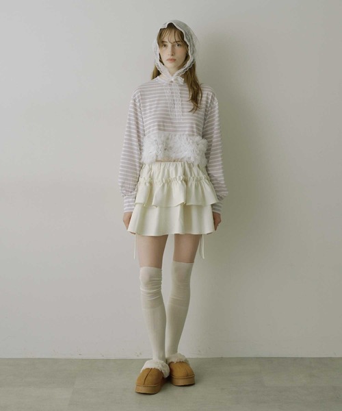 VIOLETTA（ヴィオレッタ）の「【HEIREN】フリルヘムボーダーロングTee（Tシャツ/カットソー・レディース・ピンク/ネイビー・FREE）」の17枚目の写真