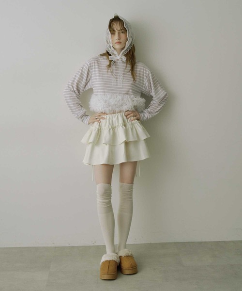 VIOLETTA（ヴィオレッタ）の「【HEIREN】フリルヘムボーダーロングTee（Tシャツ/カットソー・レディース・ピンク/ネイビー・FREE）」の18枚目の写真